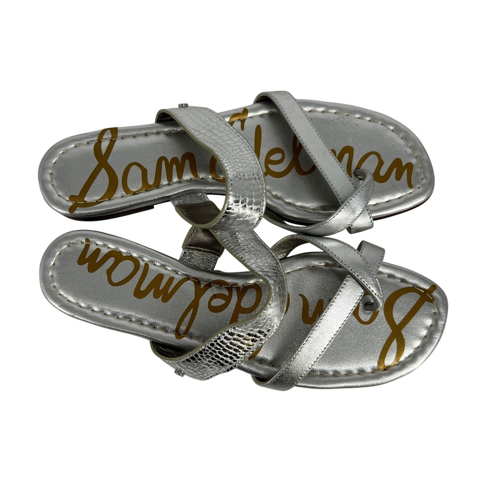 Sam Edelman Bernice Silver Metallic Strappy Toe Loop Flat Sandals Womens 8M